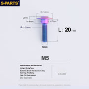 S-PARTS A3 M5 Umbrella Head Step Titanium Screws — Multiple Configurations M5 L20 D14 step screws D7 H4