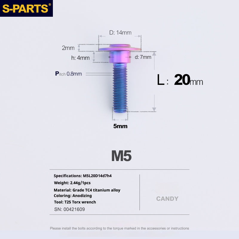 S-PARTS A3 M5 Umbrella Head Step Titanium Screws — Multiple Configurations M5 L20 D14 step screws D7 H4