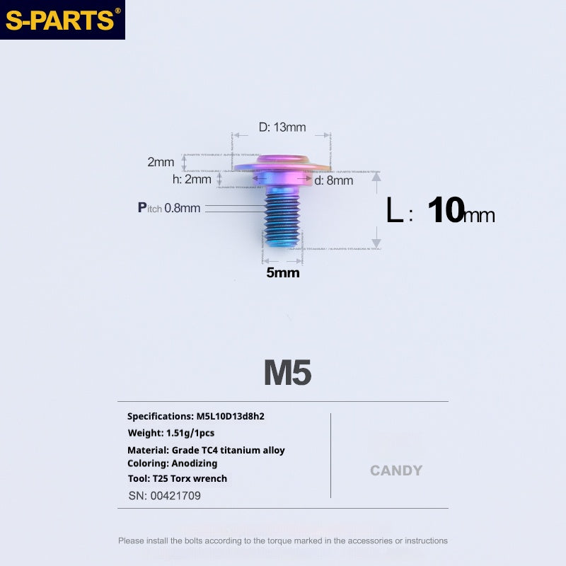 S-PARTS A3 M5 Umbrella Head Step Titanium Screws — Multiple Configurations M5 L10 D13 step screws D8 H2