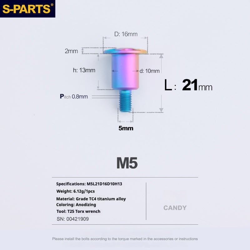 S-PARTS A3 M5 Umbrella Head Step Titanium Screws — Multiple Configurations M5 L21 D16 step screws D10 H13