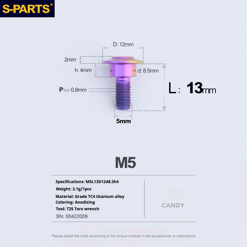 S-PARTS A3 M5 Umbrella Head Step Titanium Screws — Multiple Configurations M5 L13 D12 step screws D8.5 H4