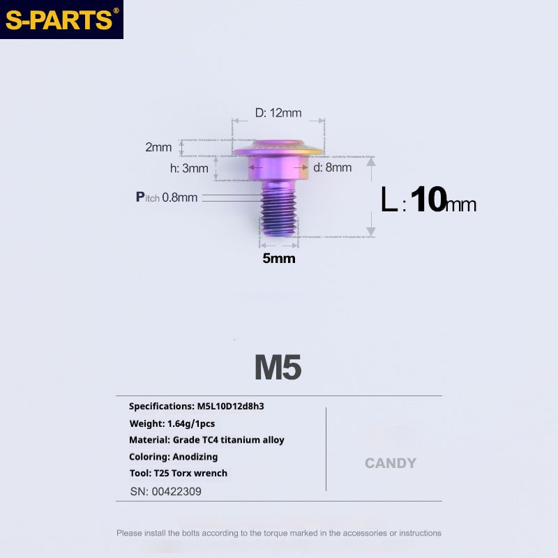S-PARTS A3 M5 Umbrella Head Step Titanium Screws — Multiple Configurations M5 L10 D12 step screws D8 H3
