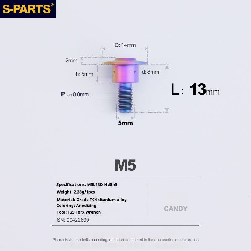 S-PARTS A3 M5 Umbrella Head Step Titanium Screws — Multiple Configurations M5 L13 D14 step screws D8 H5