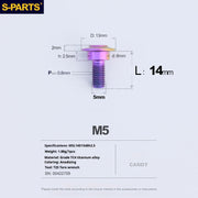 S-PARTS A3 M5 Umbrella Head Step Titanium Screws — Multiple Configurations M5 L14 D13 step screws D8 H2.5