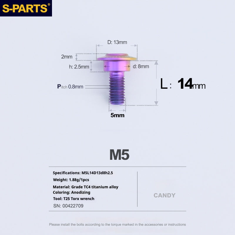 S-PARTS A3 M5 Umbrella Head Step Titanium Screws — Multiple Configurations M5 L14 D13 step screws D8 H2.5