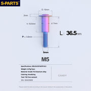 S-PARTS A3 M5 Umbrella Head Step Titanium Screws — Multiple Configurations M5 L36.5 D10 step screws D7 H16.5