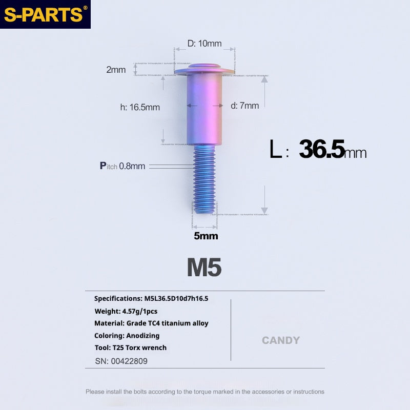 S-PARTS A3 M5 Umbrella Head Step Titanium Screws — Multiple Configurations M5 L36.5 D10 step screws D7 H16.5