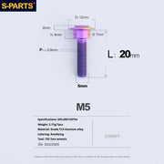 S-PARTS A3 M5 Umbrella Head Step Titanium Screws — Multiple Configurations M5 L20 D12 step screws D7 H4