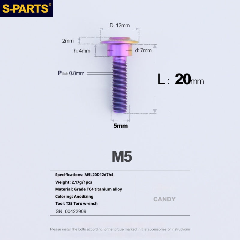 S-PARTS A3 M5 Umbrella Head Step Titanium Screws — Multiple Configurations M5 L20 D12 step screws D7 H4
