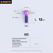 S-PARTS A3 M5 Umbrella Head Step Titanium Screws — Multiple Configurations M5 L12 D12 step screws D6.5 H3.5