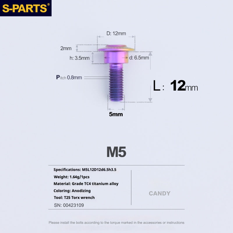 S-PARTS A3 M5 Umbrella Head Step Titanium Screws — Multiple Configurations M5 L12 D12 step screws D6.5 H3.5