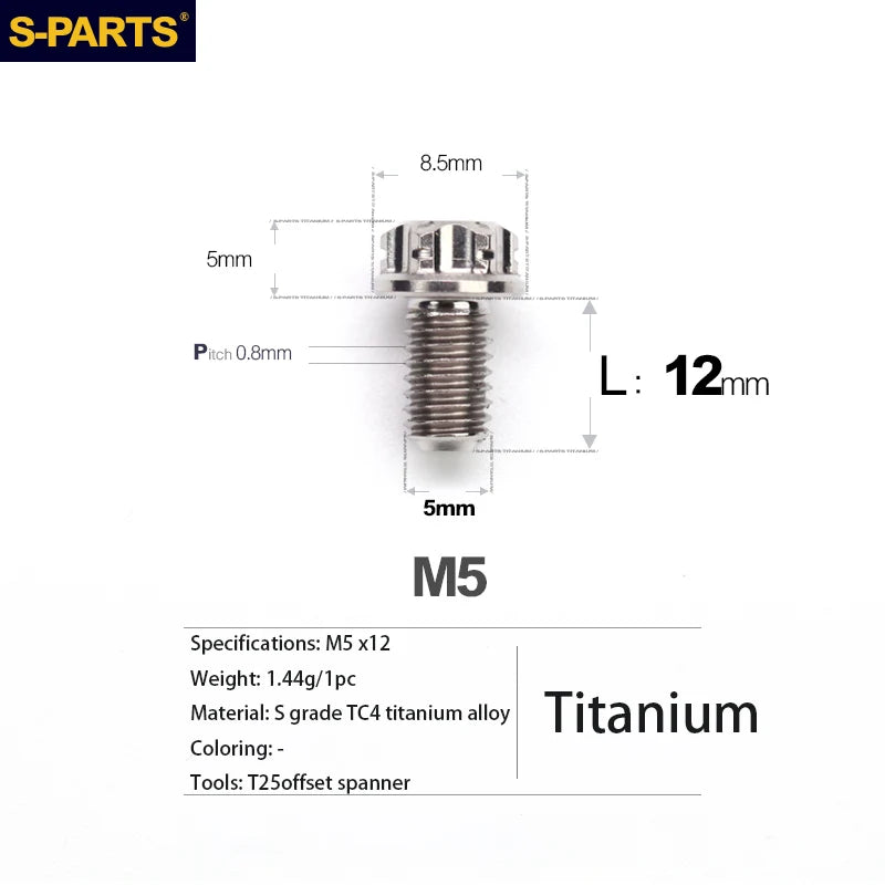 S-PARTS A3 Series M5 Titanium Alloy Screws Bolts Standard Parts for Motorcycles and Cars