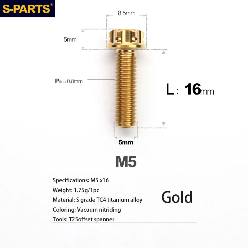 S-PARTS A3 Series M5 Titanium Alloy Screws Bolts Standard Parts for Motorcycles and Cars