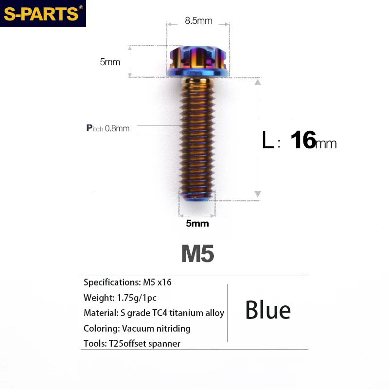 S-PARTS A3 Series M5 Titanium Alloy Screws Bolts Standard Parts for Motorcycles and Cars