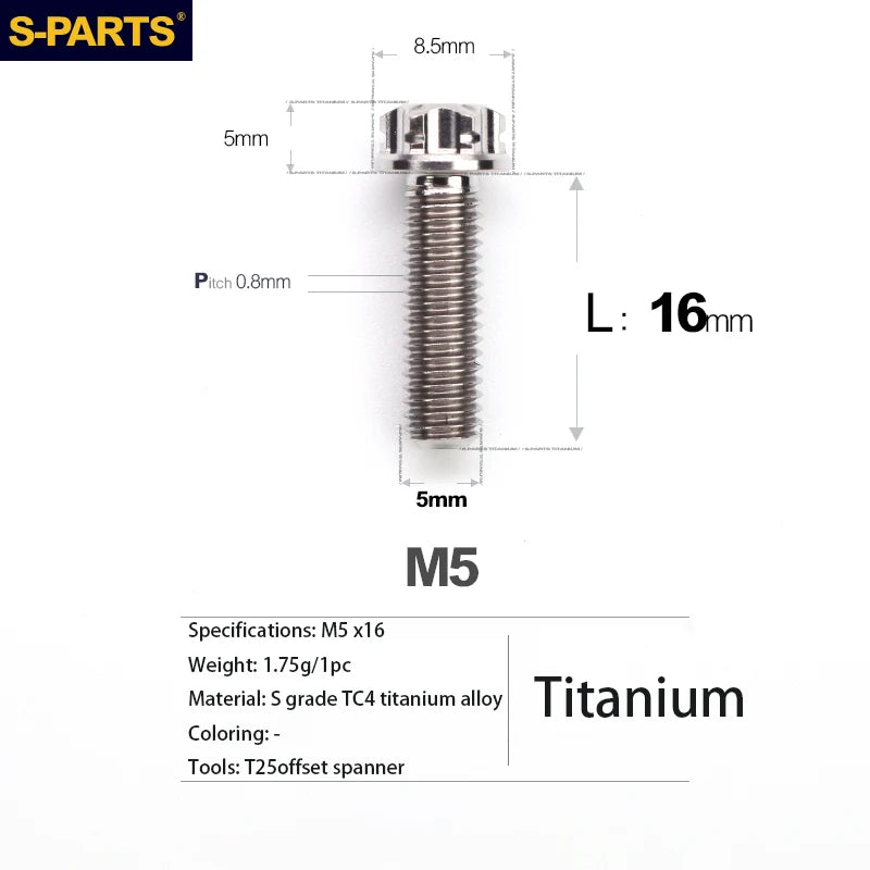 S-PARTS A3 Series M5 Titanium Alloy Screws Bolts Standard Parts for Motorcycles and Cars