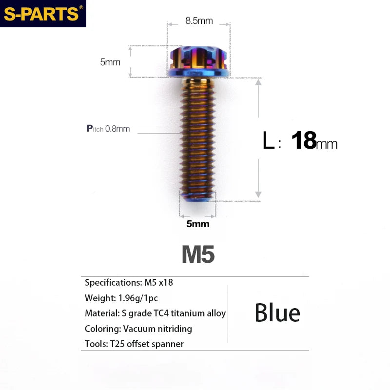 S-PARTS A3 Series M5 Titanium Alloy Screws Bolts Standard Parts for Motorcycles and Cars