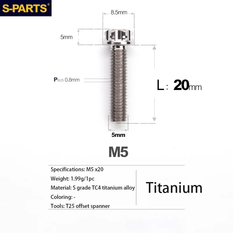 S-PARTS A3 Series M5 Titanium Alloy Screws Bolts Standard Parts for Motorcycles and Cars