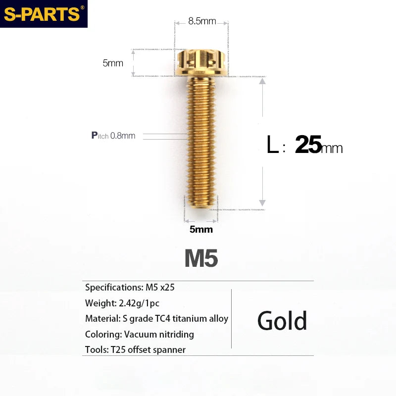 S-PARTS A3 Series M5 Titanium Alloy Screws Bolts Standard Parts for Motorcycles and Cars