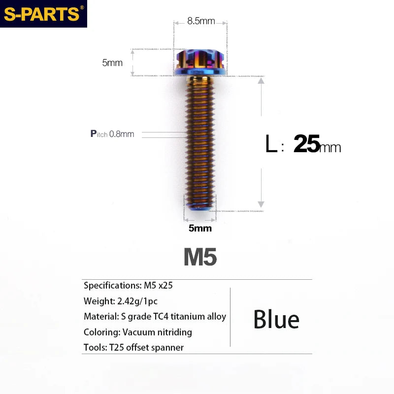 S-PARTS A3 Series M5 Titanium Alloy Screws Bolts Standard Parts for Motorcycles and Cars