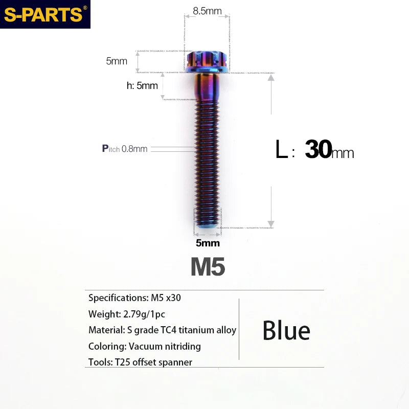 S-PARTS A3 Series M5 Titanium Alloy Screws Bolts Standard Parts for Motorcycles and Cars