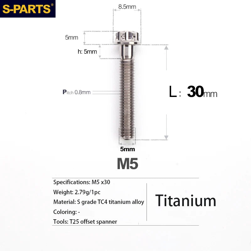 S-PARTS A3 Series M5 Titanium Alloy Screws Bolts Standard Parts for Motorcycles and Cars