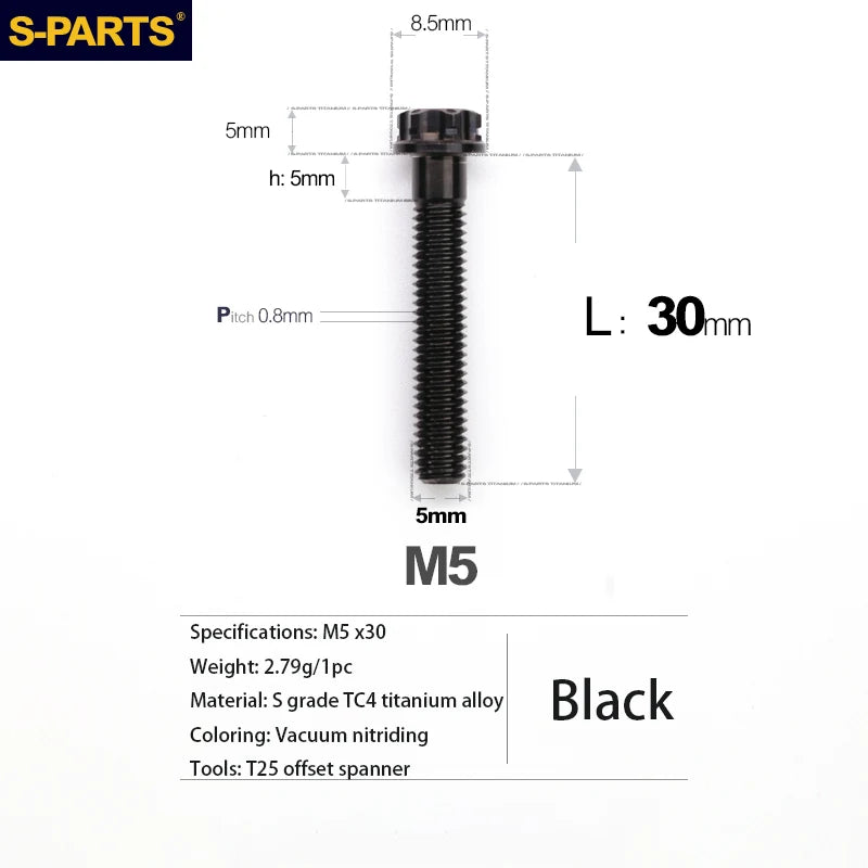 S-PARTS A3 Series M5 Titanium Alloy Screws Bolts Standard Parts for Motorcycles and Cars