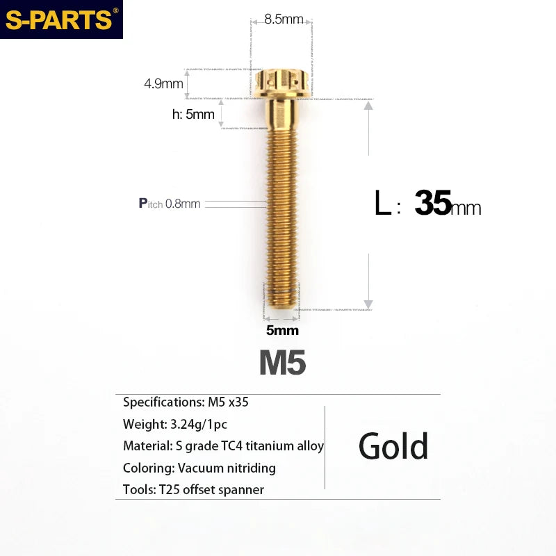 S-PARTS A3 Series M5 Titanium Alloy Screws Bolts Standard Parts for Motorcycles and Cars