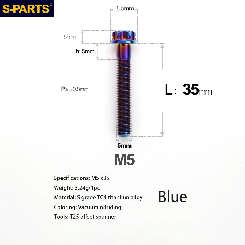 S-PARTS A3 Series M5 Titanium Alloy Screws Bolts Standard Parts for Motorcycles and Cars