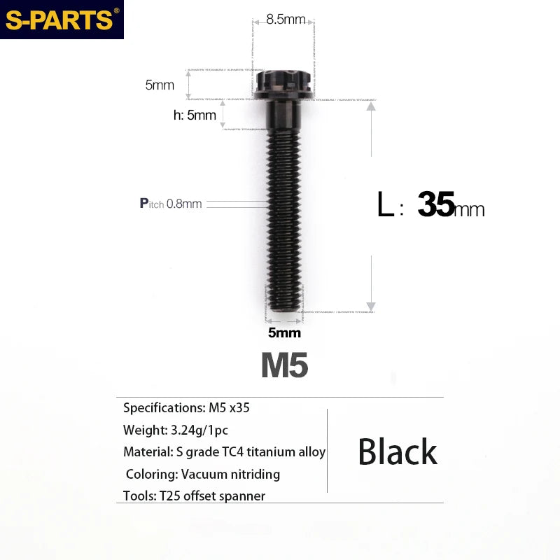 S-PARTS A3 Series M5 Titanium Alloy Screws Bolts Standard Parts for Motorcycles and Cars