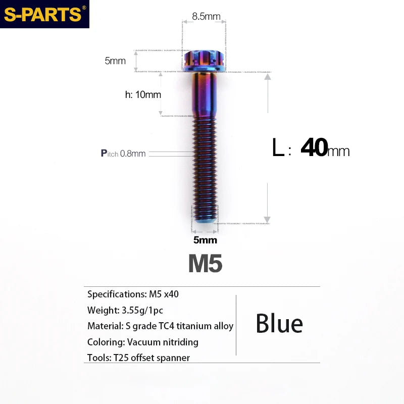 S-PARTS A3 Series M5 Titanium Alloy Screws Bolts Standard Parts for Motorcycles and Cars