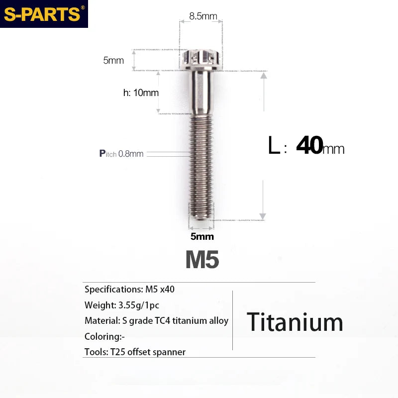 S-PARTS A3 Series M5 Titanium Alloy Screws Bolts Standard Parts for Motorcycles and Cars