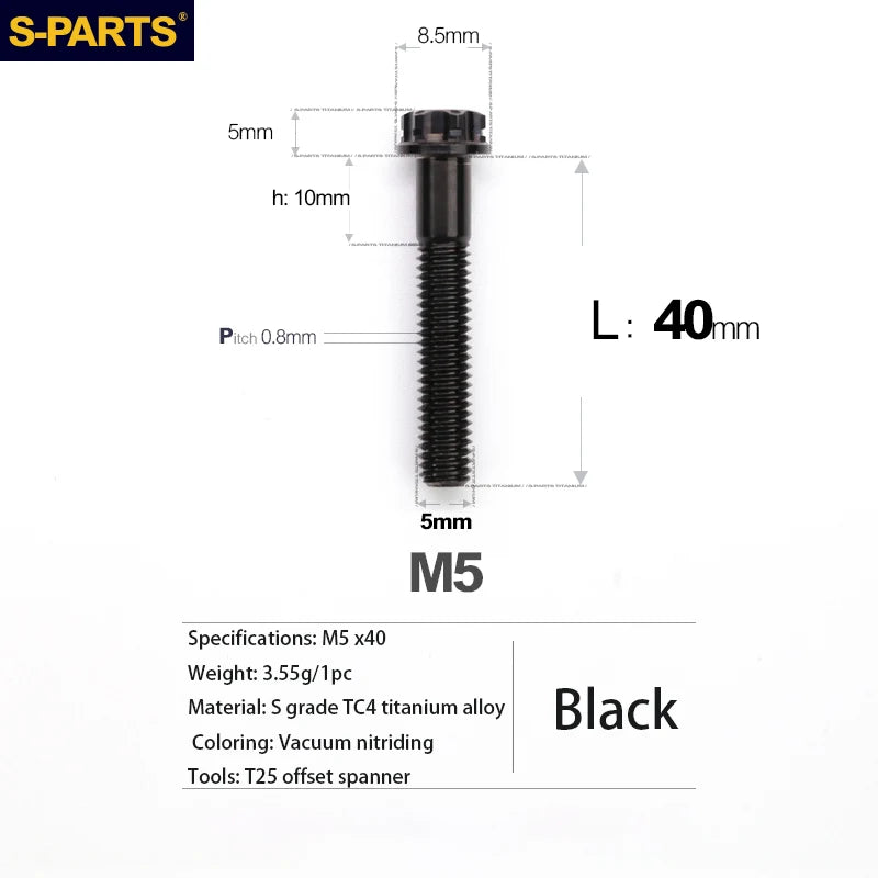 S-PARTS A3 Series M5 Titanium Alloy Screws Bolts Standard Parts for Motorcycles and Cars