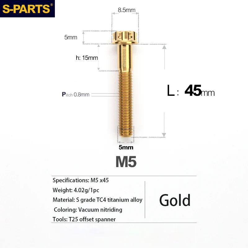 S-PARTS A3 Series M5 Titanium Alloy Screws Bolts Standard Parts for Motorcycles and Cars