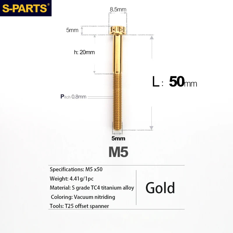 S-PARTS A3 Series M5 Titanium Alloy Screws Bolts Standard Parts for Motorcycles and Cars