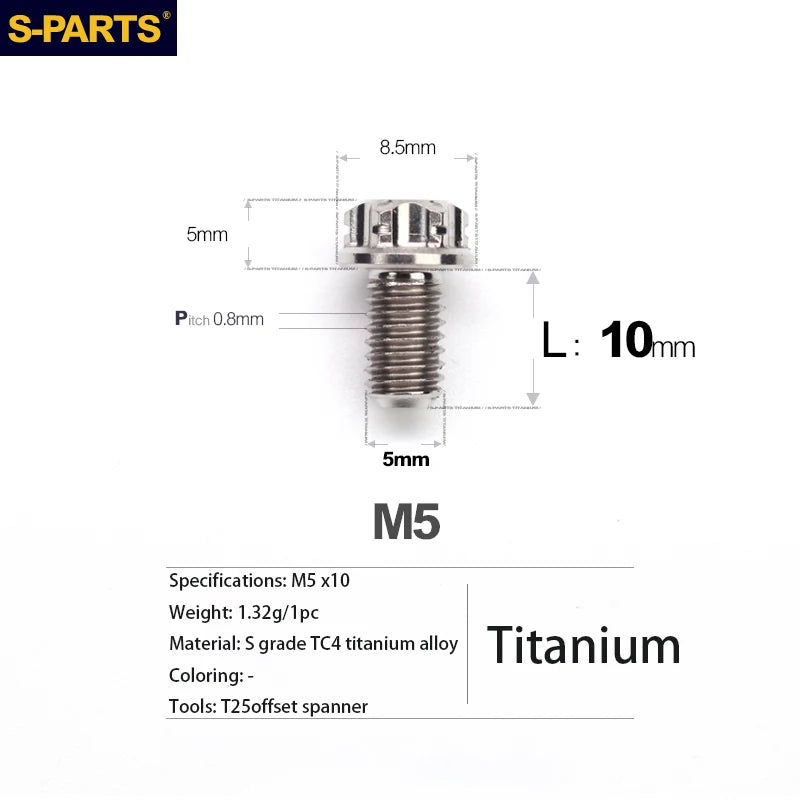 S-PARTS A3 Series M5 Titanium Alloy Screws Bolts Standard Parts for Motorcycles and Cars