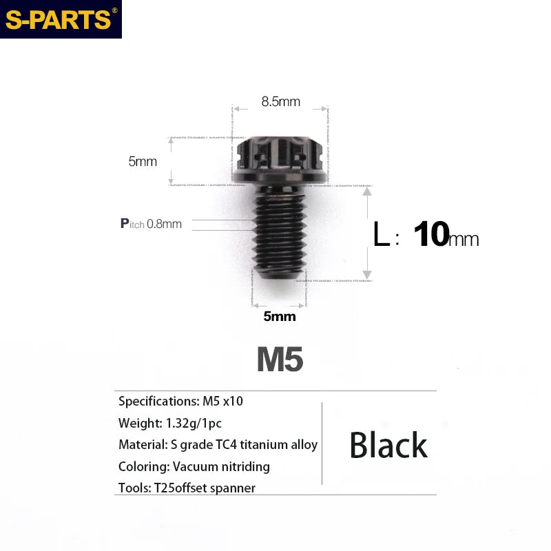 S-PARTS A3 Series M5 Titanium Alloy Screws Bolts Standard Parts for Motorcycles and Cars