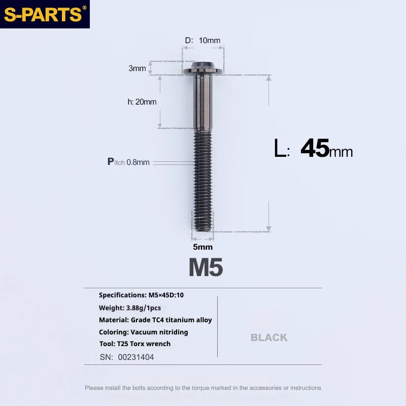 S-PARTS A3 Umbrella Head M5 L06-55mm D10 Motorcycle Electric Vehicle Titanium Screw