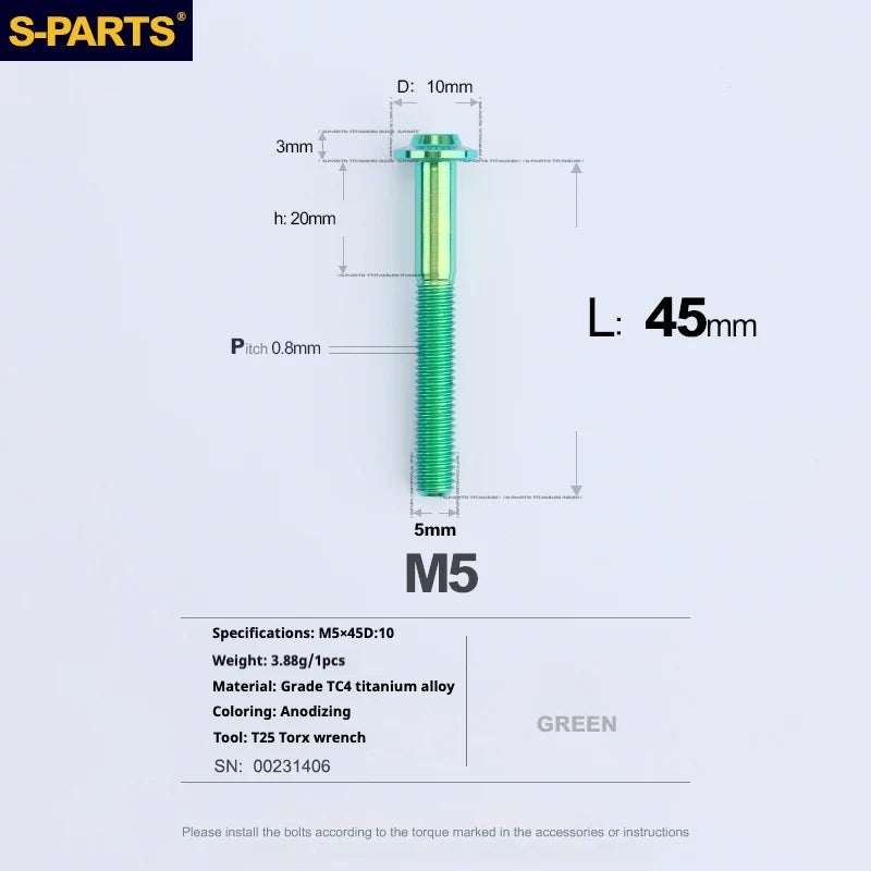 S-PARTS A3 Umbrella Head M5 L06-55mm D10 Motorcycle Electric Vehicle Titanium Screw