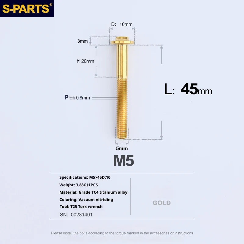 S-PARTS A3 Umbrella Head M5 L06-55mm D10 Motorcycle Electric Vehicle Titanium Screw