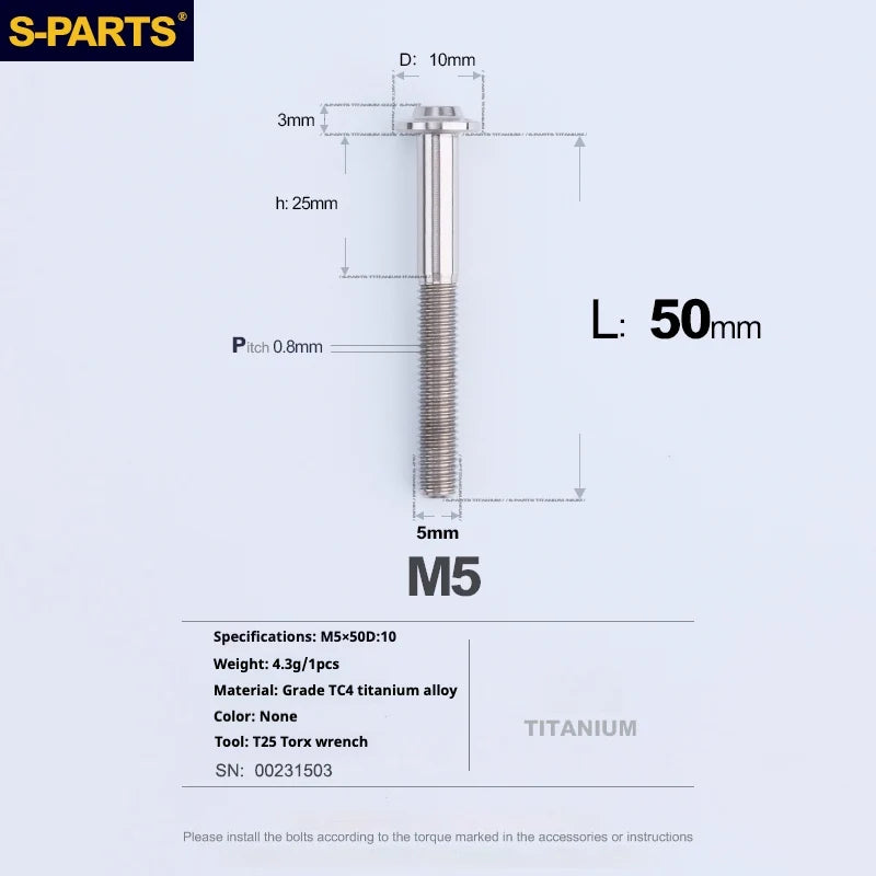 S-PARTS A3 Umbrella Head M5 L06-55mm D10 Motorcycle Electric Vehicle Titanium Screw