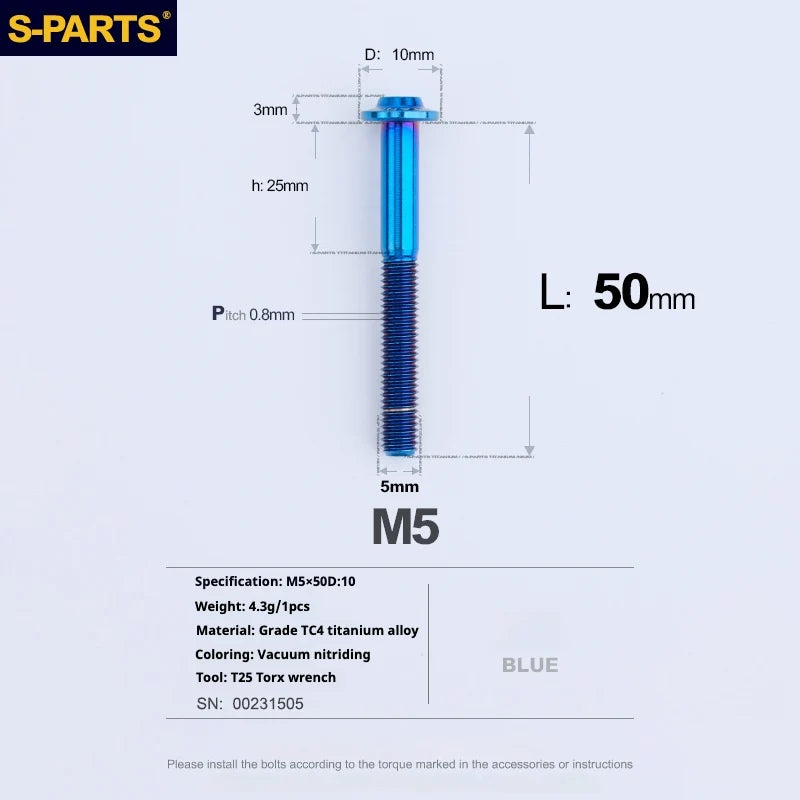 S-PARTS A3 Umbrella Head M5 L06-55mm D10 Motorcycle Electric Vehicle Titanium Screw