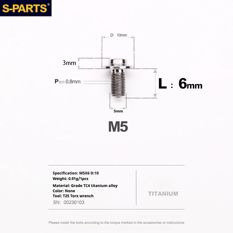 S-PARTS A3 Umbrella Head M5 L06-55mm D10 Motorcycle Electric Vehicle Titanium Screw