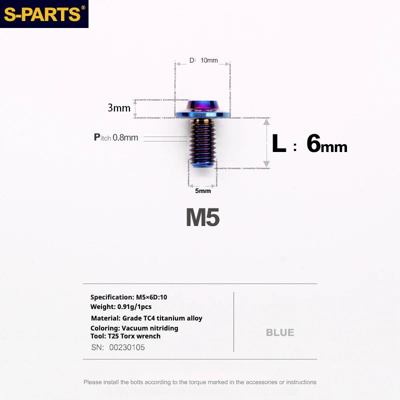 S-PARTS A3 Umbrella Head M5 L06-55mm D10 Motorcycle Electric Vehicle Titanium Screw