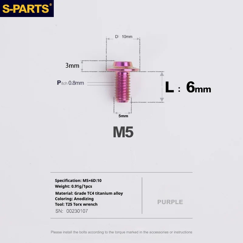 S-PARTS A3 Umbrella Head M5 L06-55mm D10 Motorcycle Electric Vehicle Titanium Screw