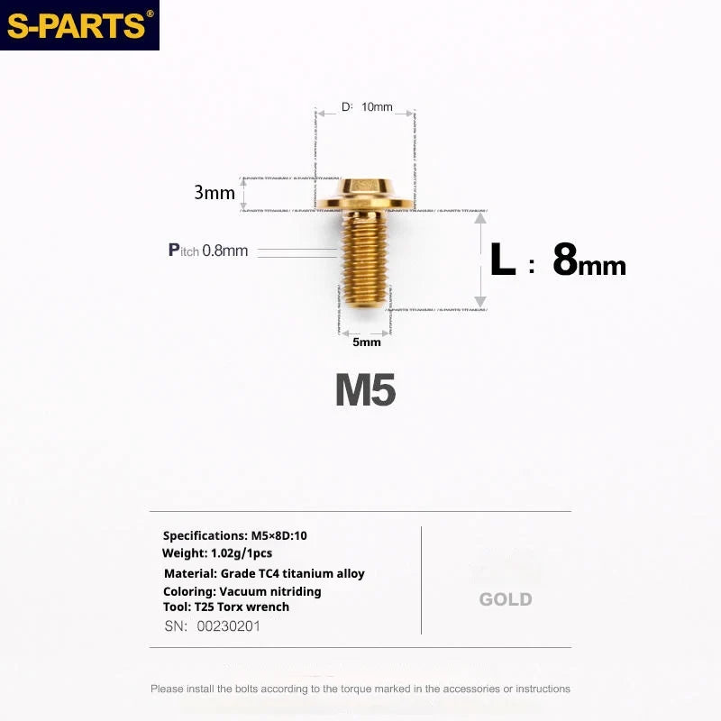 S-PARTS A3 Umbrella Head M5 L06-55mm D10 Motorcycle Electric Vehicle Titanium Screw