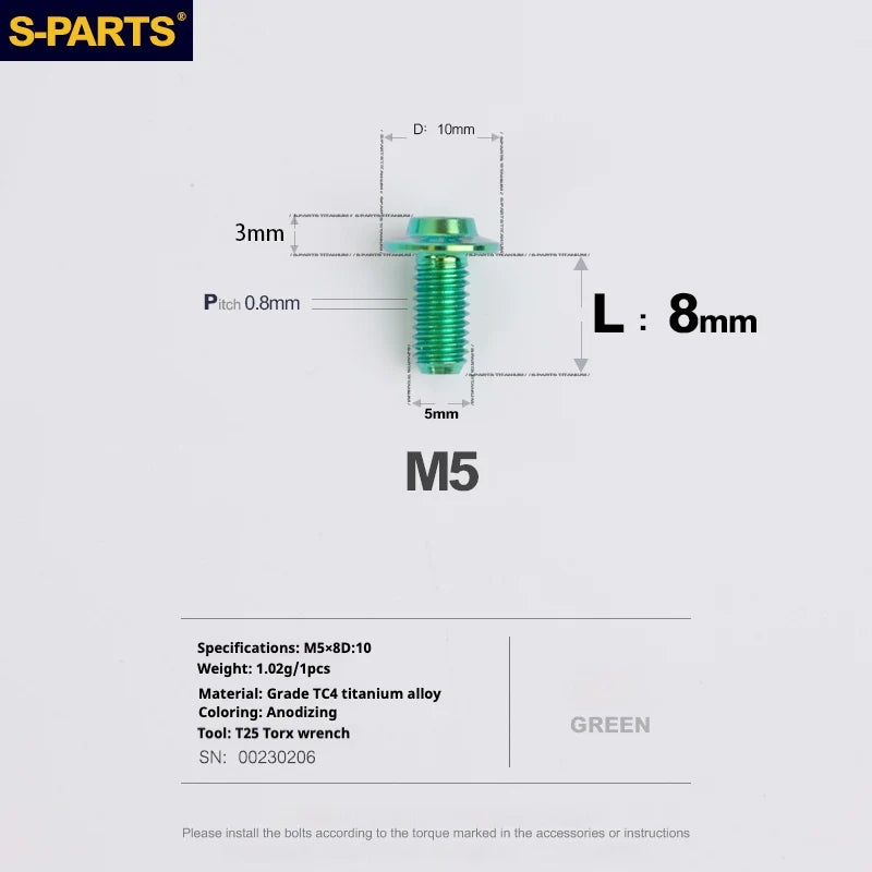 S-PARTS A3 Umbrella Head M5 L06-55mm D10 Motorcycle Electric Vehicle Titanium Screw