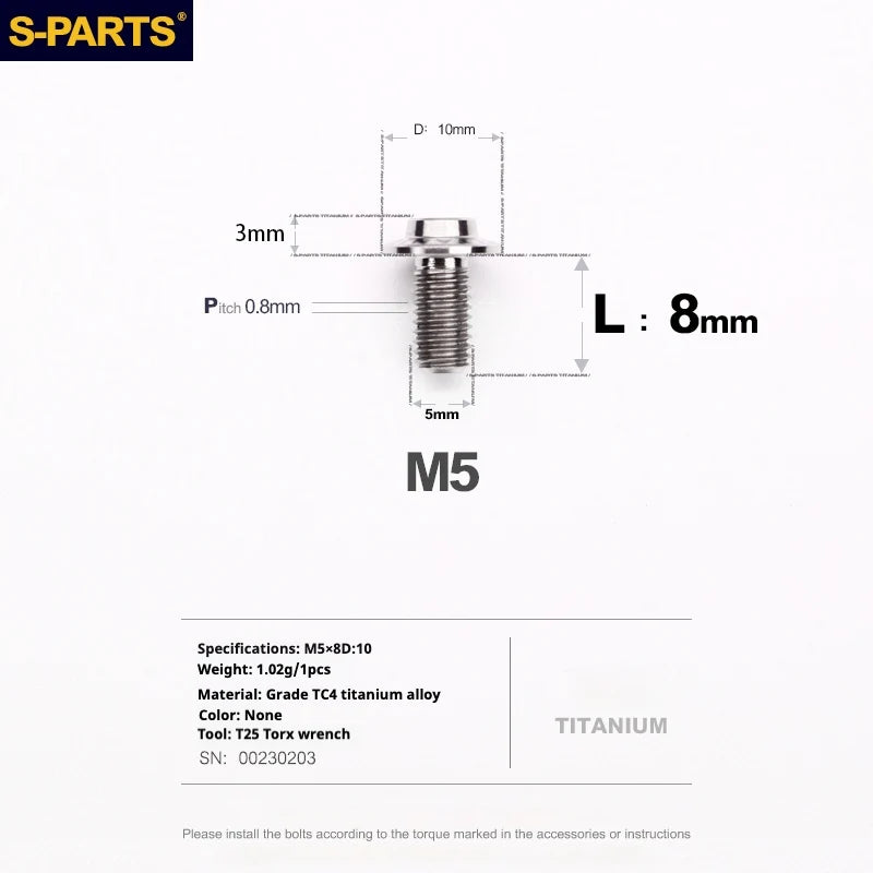 S-PARTS A3 Umbrella Head M5 L06-55mm D10 Motorcycle Electric Vehicle Titanium Screw