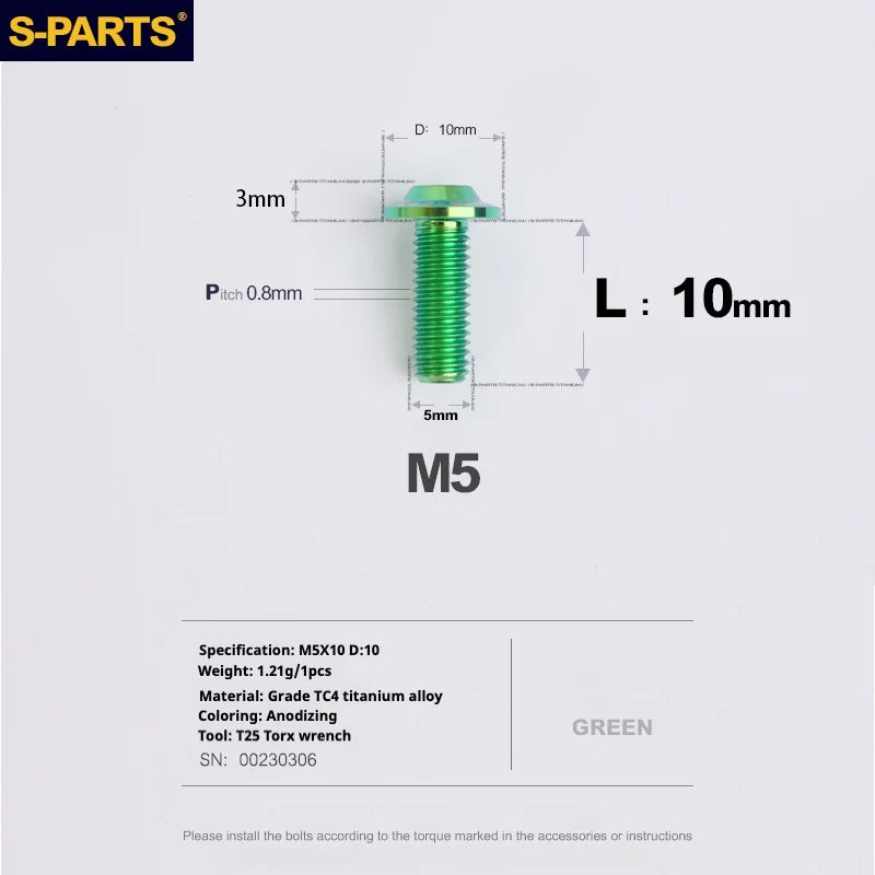 S-PARTS A3 Umbrella Head M5 L06-55mm D10 Motorcycle Electric Vehicle Titanium Screw