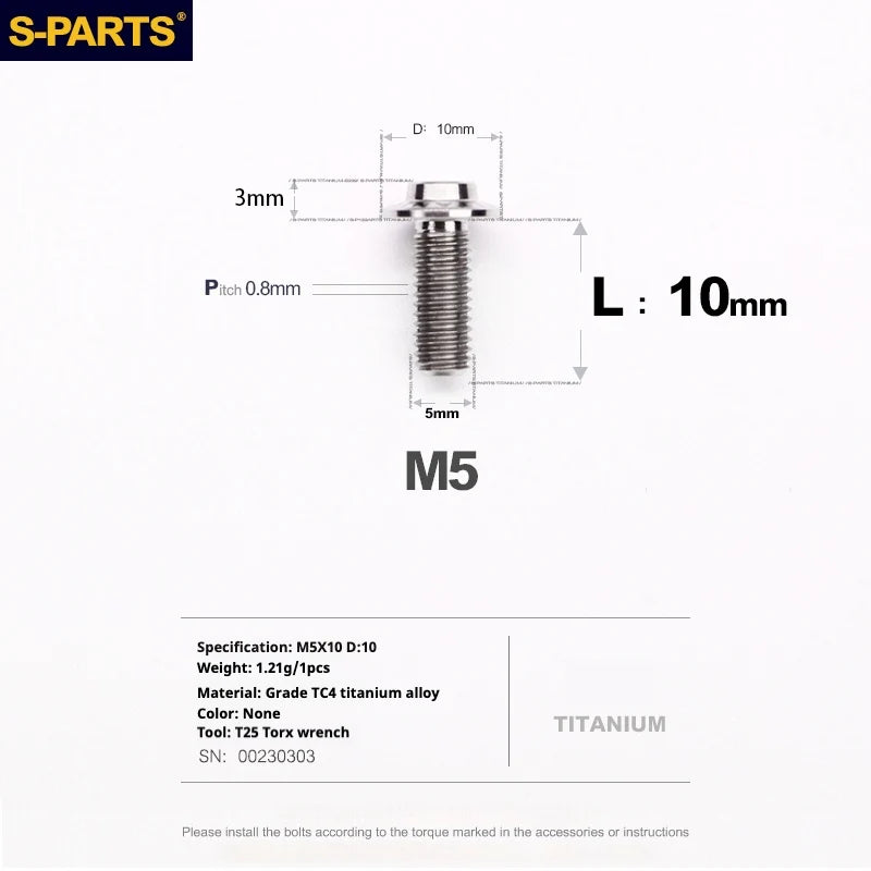 S-PARTS A3 Umbrella Head M5 L06-55mm D10 Motorcycle Electric Vehicle Titanium Screw