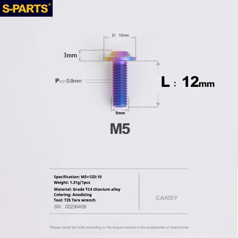 S-PARTS A3 Umbrella Head M5 L06-55mm D10 Motorcycle Electric Vehicle Titanium Screw